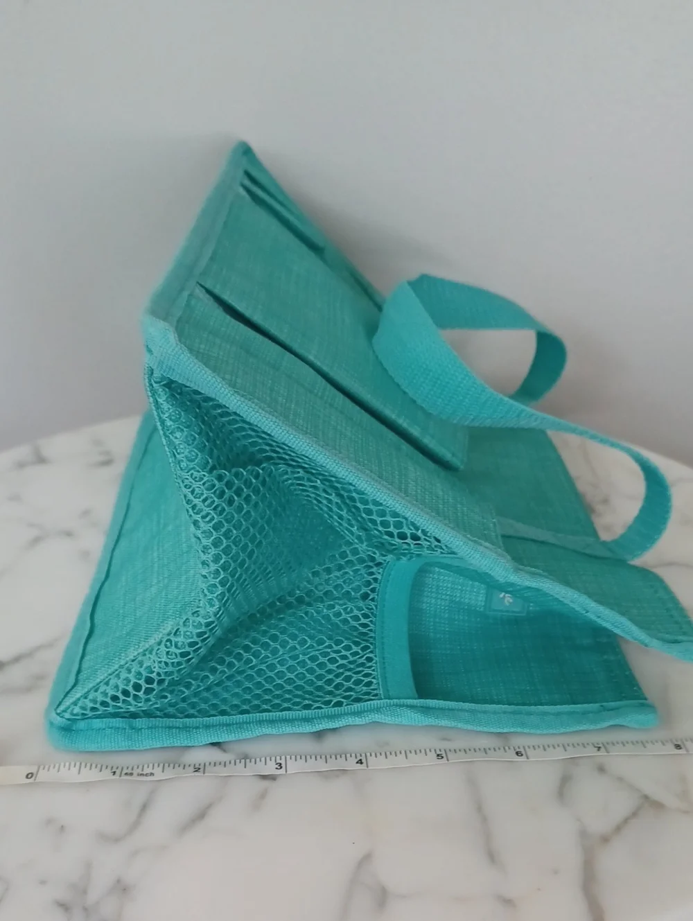Thirty-one Keep It Caddy turqoise Crosshatch Blue Green Tote approx 6x13x8 Copy